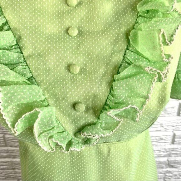 Vintage Green Polka Dot Ruffled Cottagecore Dress Size Small - Picture 8 of 9
